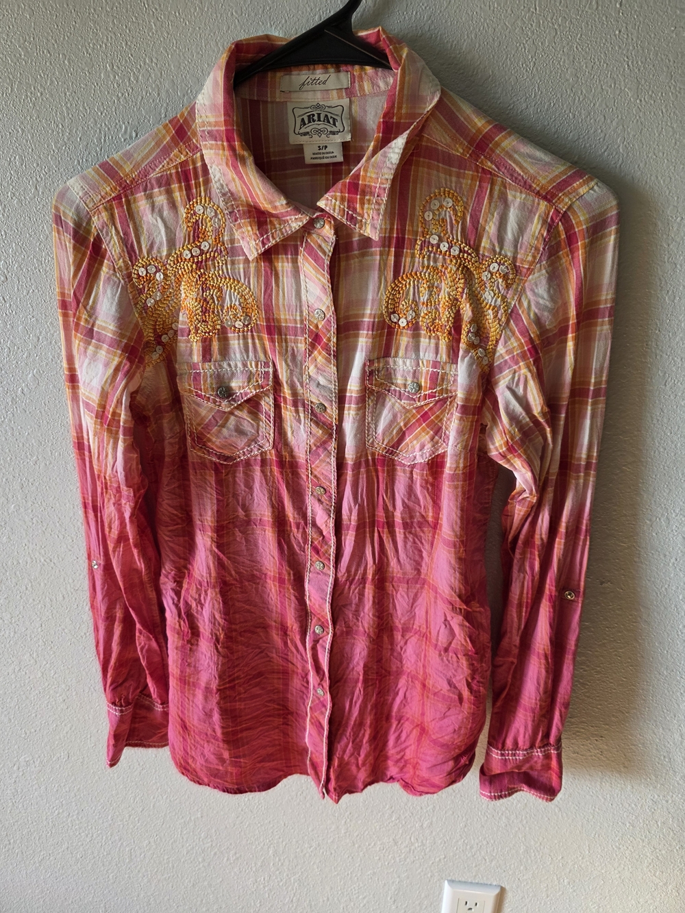 Ariat Pink to Cream Ombre Plaid Western Button-Down Shirt